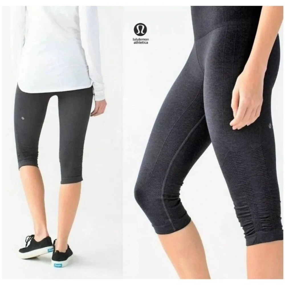 Lululemon Yoga Leggings | Size 4 In the Flow Charcoal Grey Crop Rouched Seamless